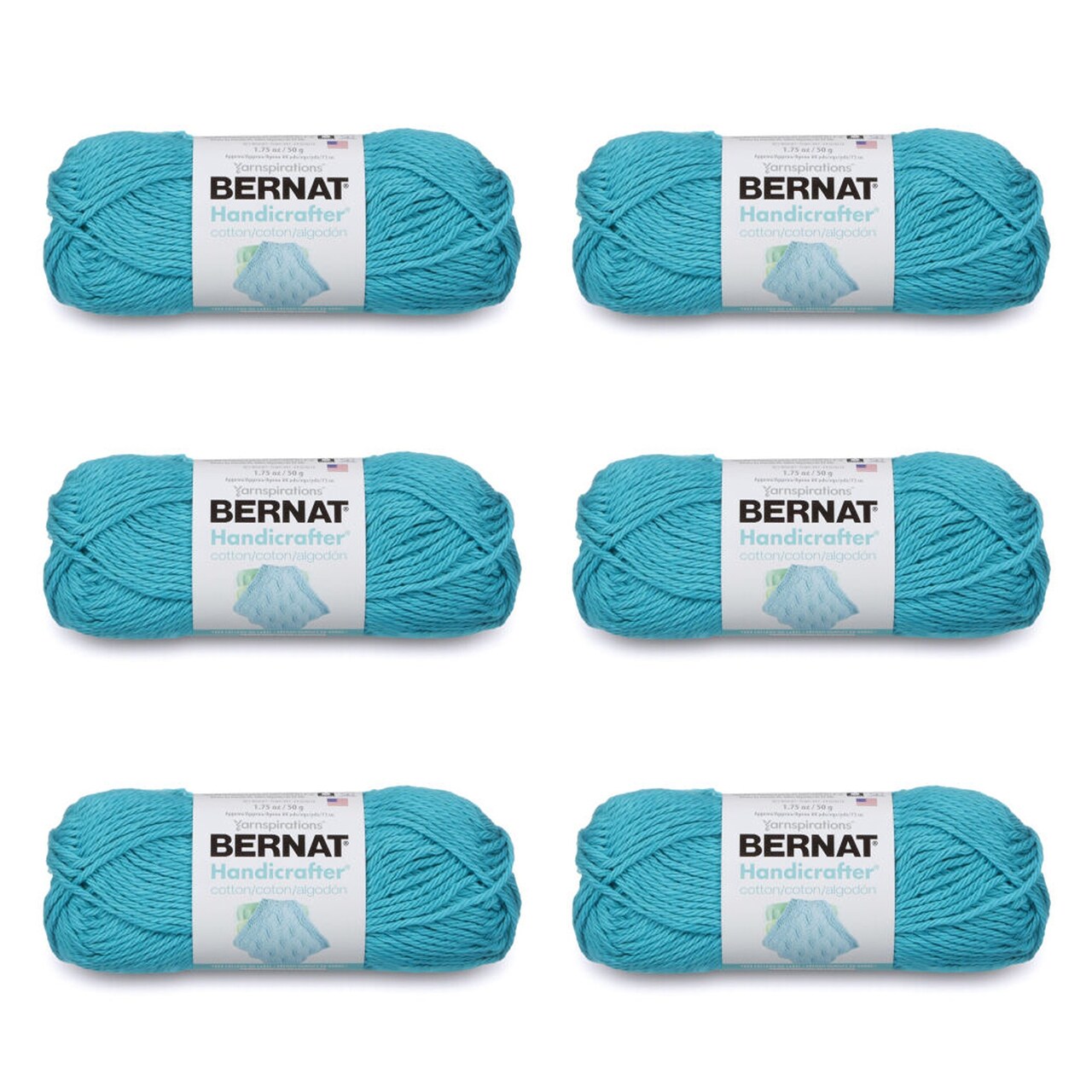 Bernat Handicrafter Cotton Mod Blue Yarn - 6 Pack of 50g/1.75oz - Cotton - 4 Medium (Worsted) - 80 Yards - Knitting/Crochet